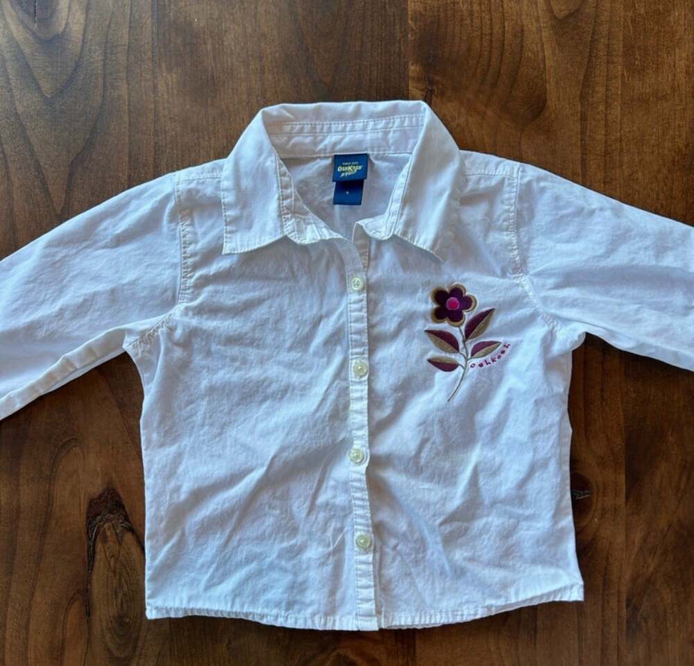 Oshkosh B'Gosh Kids 100% Cotton White Embroidered Long Sleeve Button Up Size 4T - Picture 3 of 5